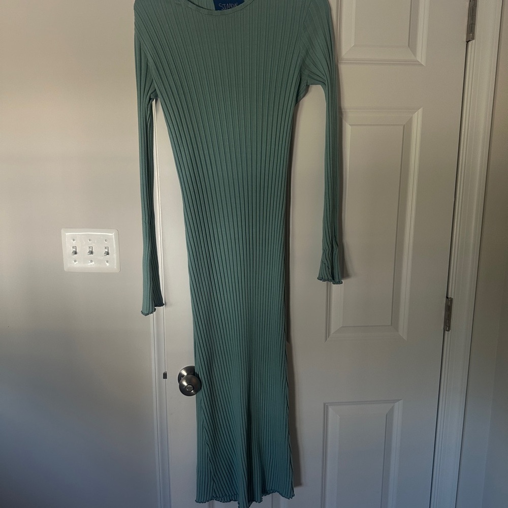 Simon Miller Teal Ribbed Long Sleeve Dress